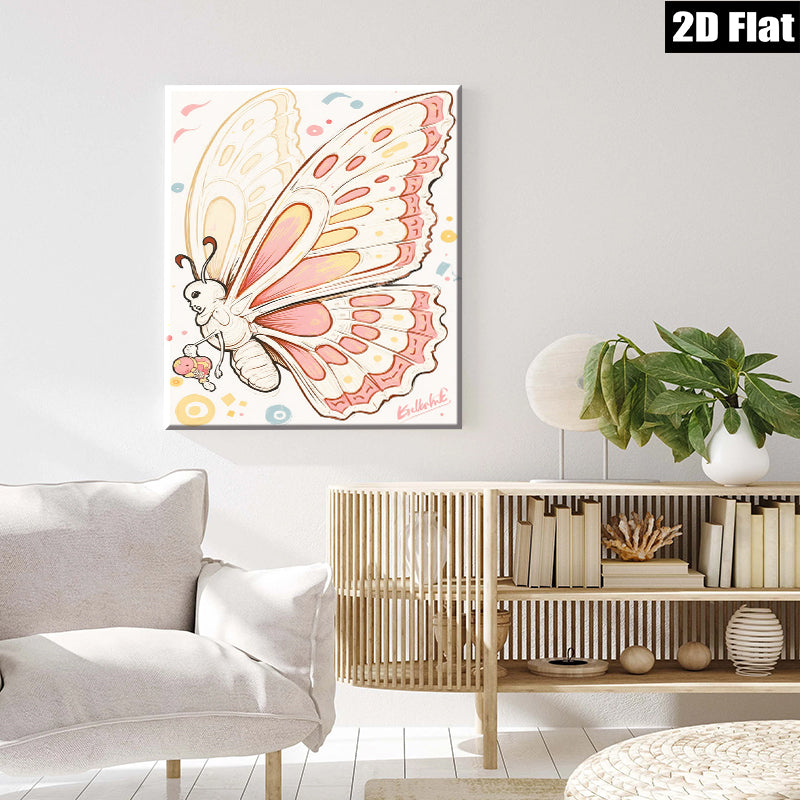 2D flat 1pc whimsical butterfly portrait modern farmhouse wall art bedroom living room decor gallery wrapped canvas prints