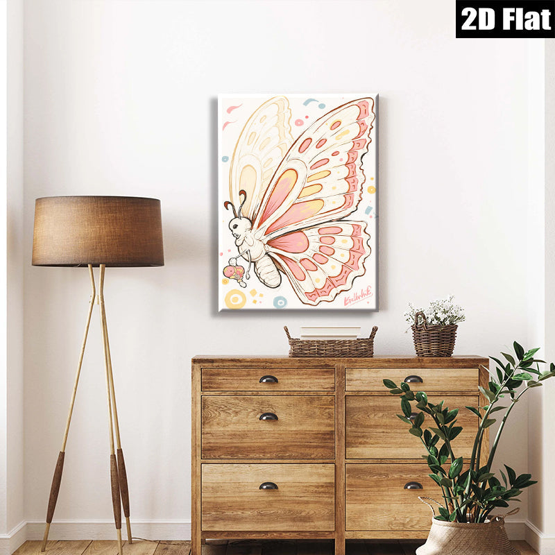 2D flat 1pc whimsical butterfly portrait modern farmhouse wall art bedroom living room decor gallery wrapped canvas prints