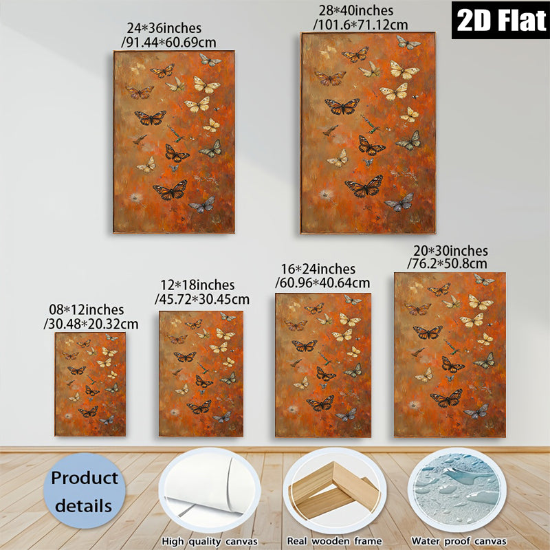 2D flat 1pc whimsical butterfly swarm wall art for living room bedroom gallery wrapped canvas modern farmhouse decor cozy vibes