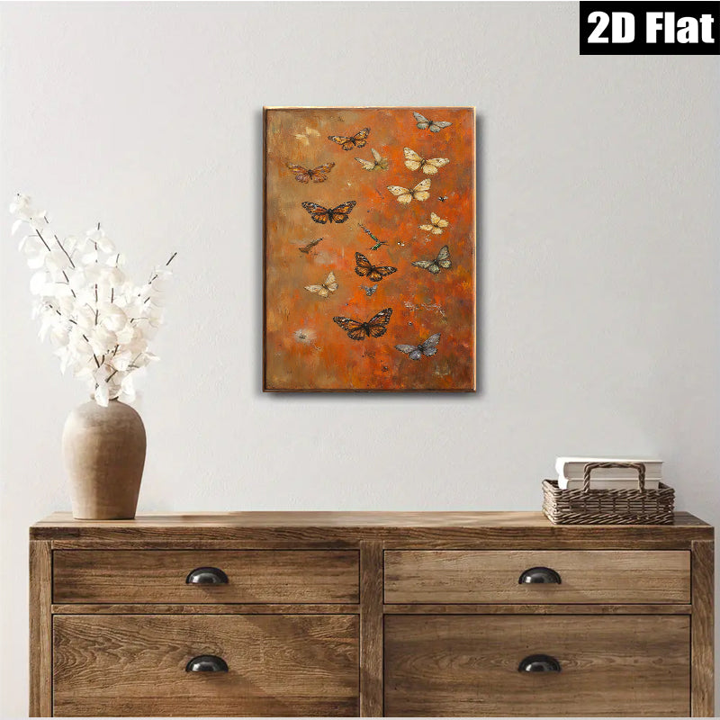 2D flat 1pc whimsical butterfly swarm wall art for living room bedroom gallery wrapped canvas modern farmhouse decor cozy vibes