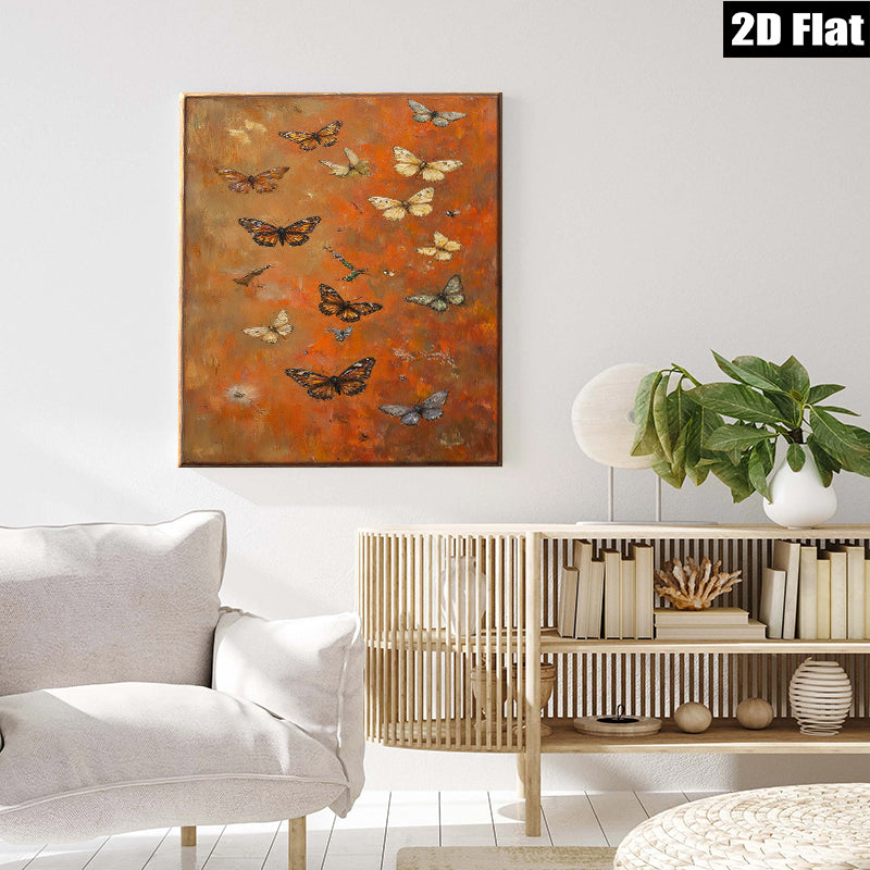 2D flat 1pc whimsical butterfly swarm wall art for living room bedroom gallery wrapped canvas modern farmhouse decor cozy vibes
