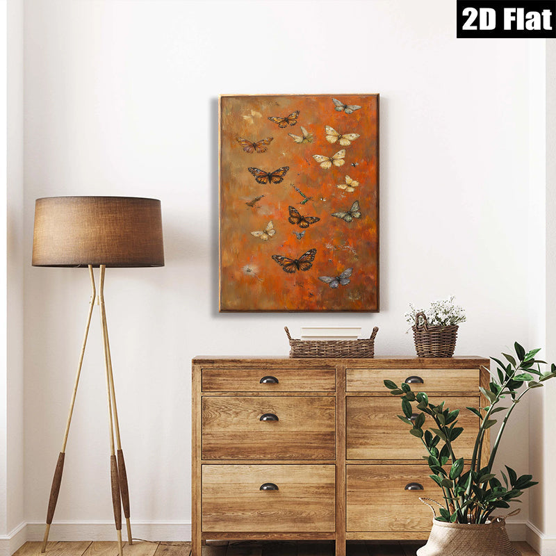 2D flat 1pc whimsical butterfly swarm wall art for living room bedroom gallery wrapped canvas modern farmhouse decor cozy vibes