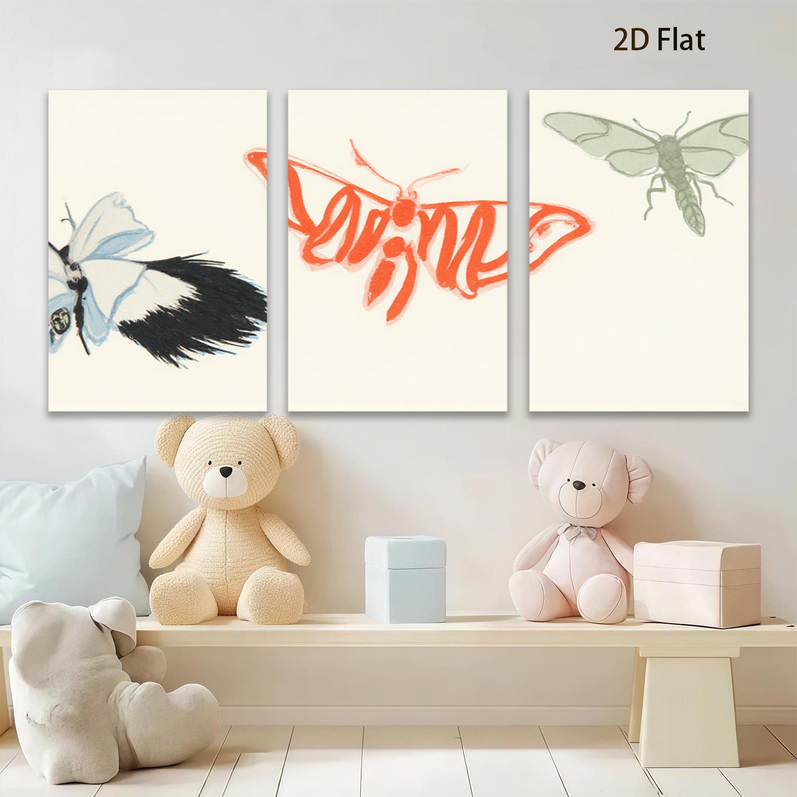 2D flat 1pc whimsical butterfly watercolor painting botanical wall art home decor bedroom living room gallery wrapped canvas modern farmhouse style