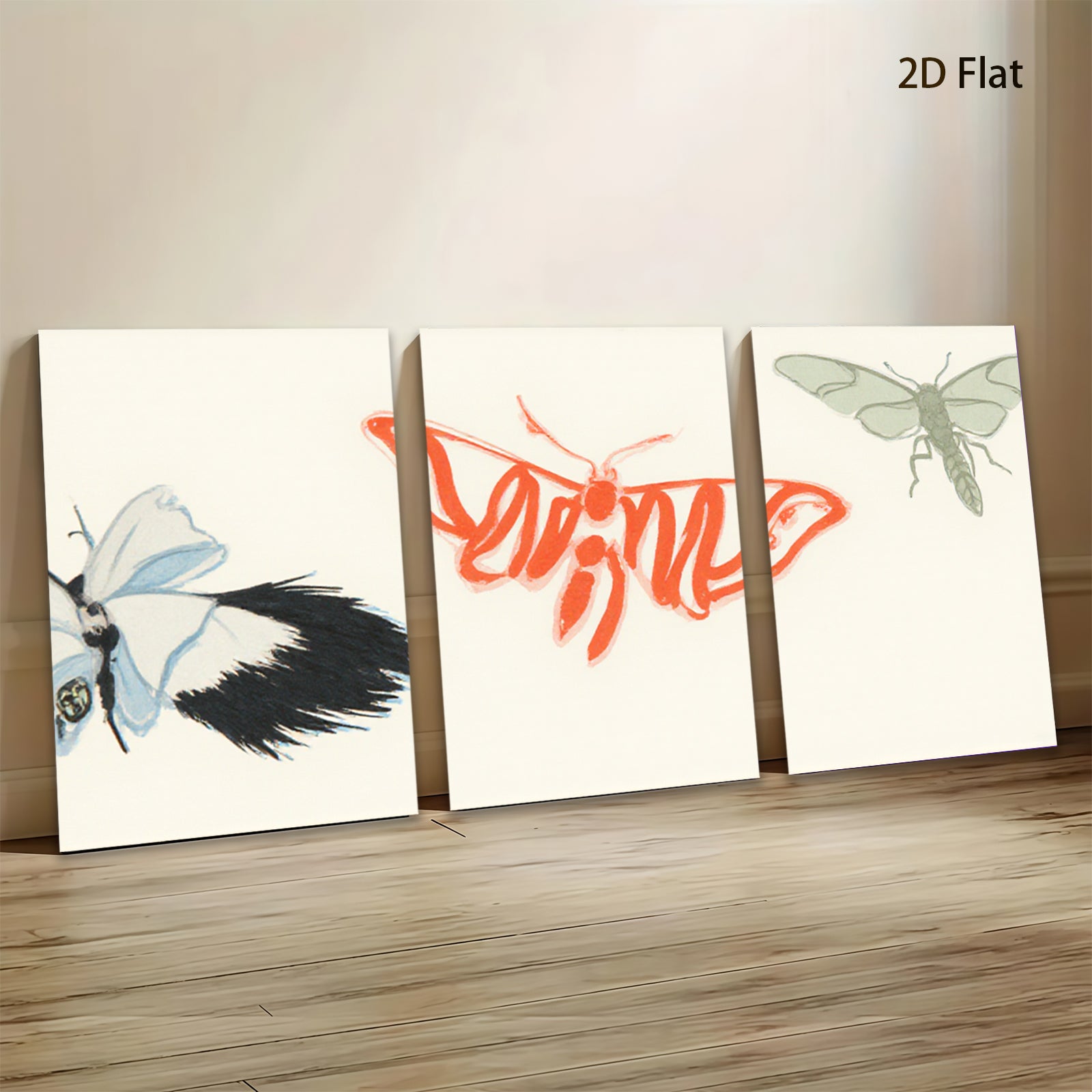 2D flat 1pc whimsical butterfly watercolor painting botanical wall art home decor bedroom living room gallery wrapped canvas modern farmhouse style