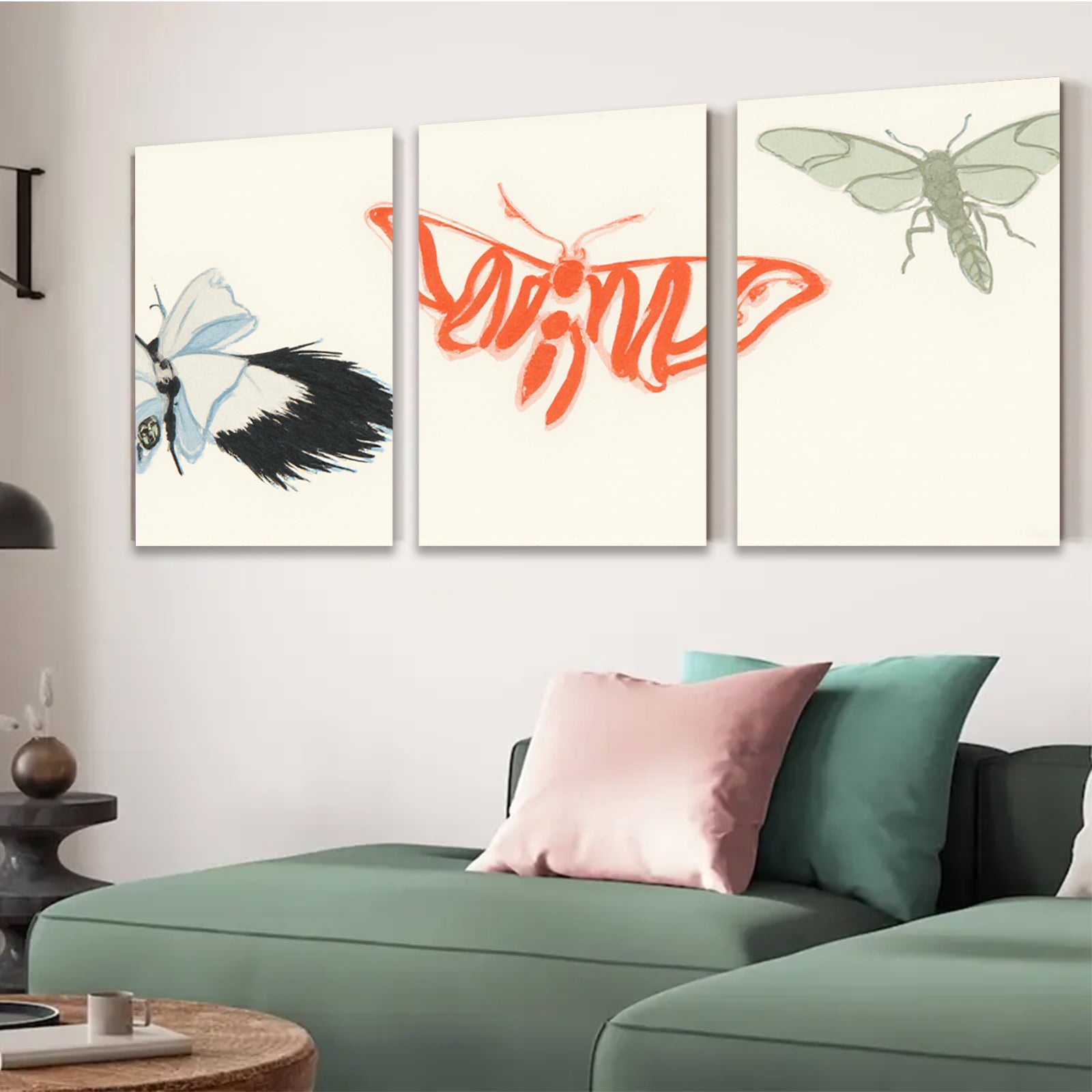 2D flat 1pc whimsical butterfly watercolor painting botanical wall art home decor bedroom living room gallery wrapped canvas modern farmhouse style