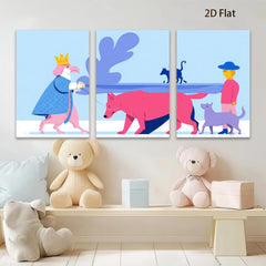 2D flat 1pc whimsical canine procession playful dog art nursery playroom bedroom gallery wrapped canvas modern farmhouse wall decor