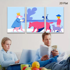 2D flat 1pc whimsical canine procession playful dog art nursery playroom bedroom gallery wrapped canvas modern farmhouse wall decor