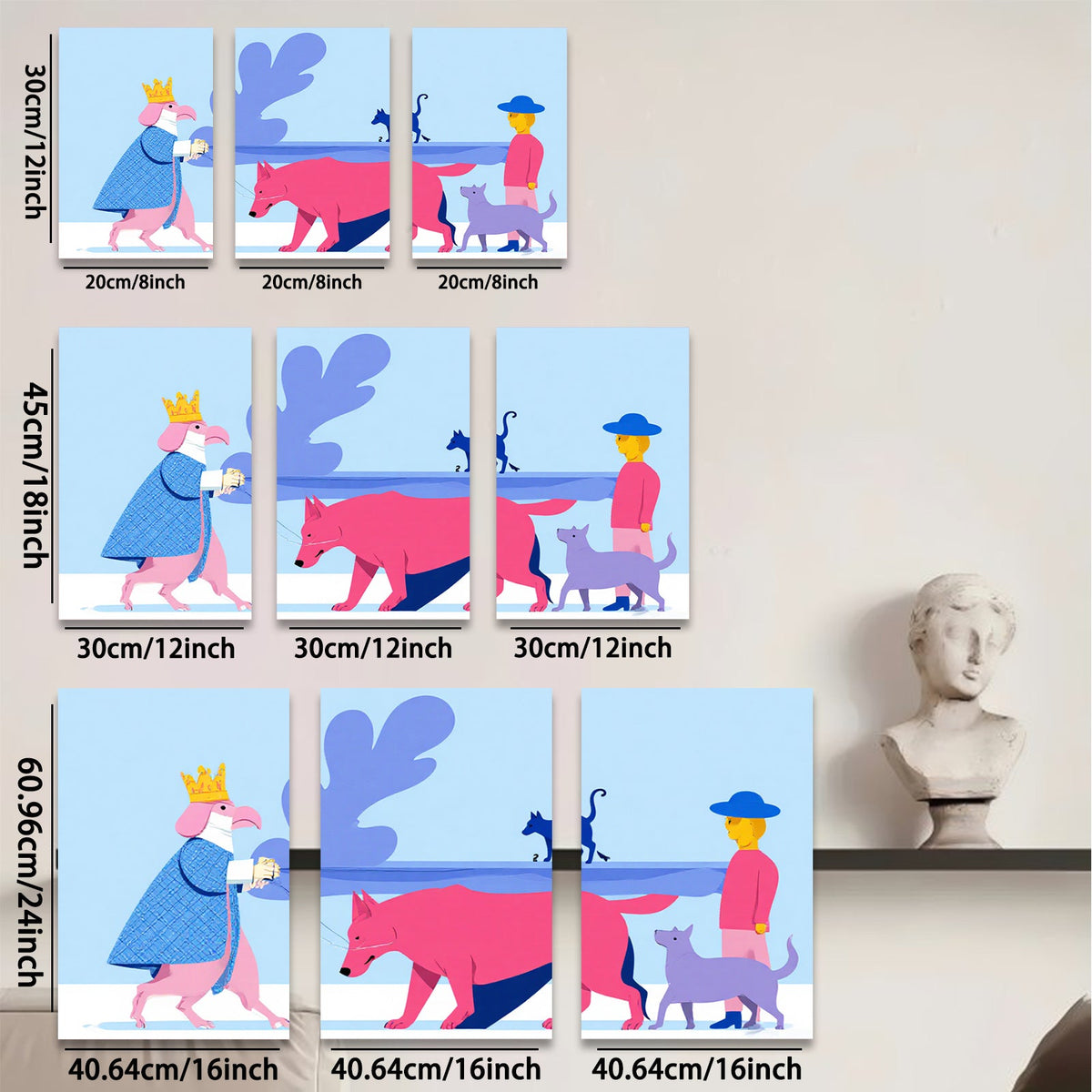 2D flat 1pc whimsical canine procession playful dog art nursery playroom bedroom gallery wrapped canvas modern farmhouse wall decor