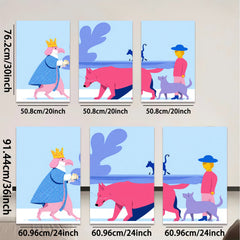 2D flat 1pc whimsical canine procession playful dog art nursery playroom bedroom gallery wrapped canvas modern farmhouse wall decor