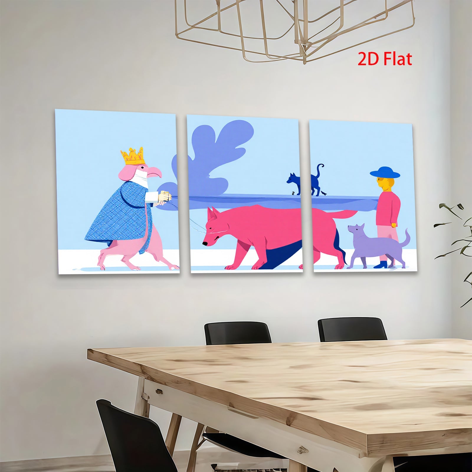 2D flat 1pc whimsical canine procession playful dog art nursery playroom bedroom gallery wrapped canvas modern farmhouse wall decor