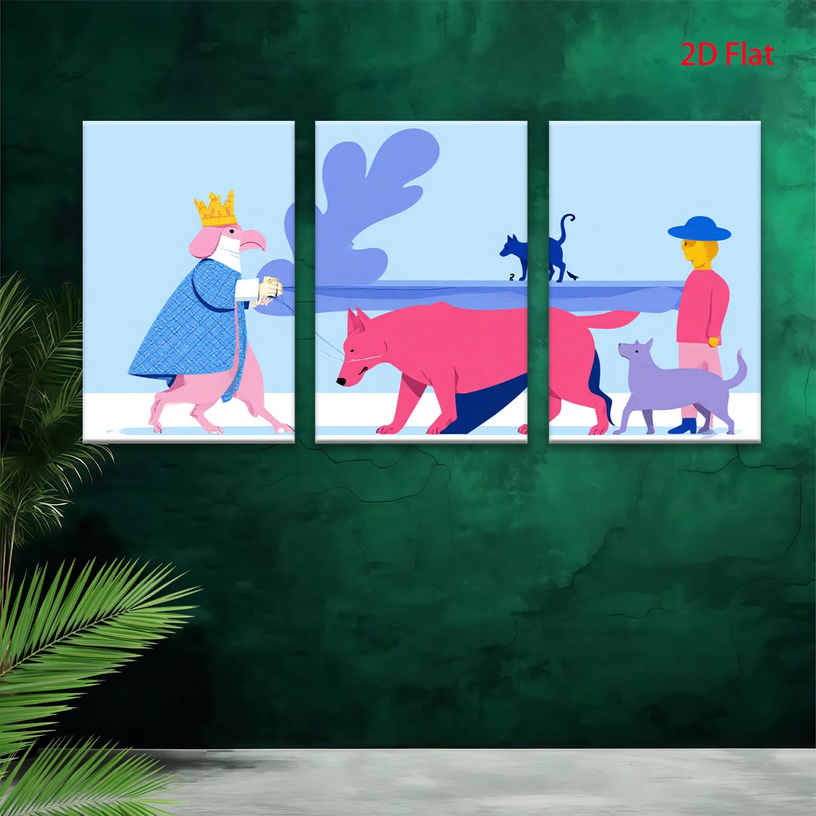 2D flat 1pc whimsical canine procession playful dog art nursery playroom bedroom gallery wrapped canvas modern farmhouse wall decor