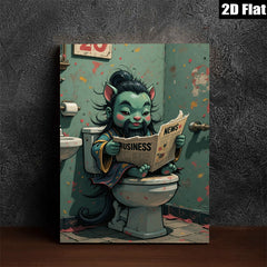 2D flat 1pc whimsical cat reads news bathroom humor wall art canvas prints for living room bedroom decor farmhouse style modern minimalist