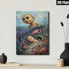 2D flat 1pc whimsical children bloom flower field canvas wall art bedroom living room decor farmhouse style modern gallery wrapped
