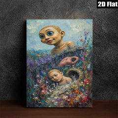 2D flat 1pc whimsical children bloom flower field canvas wall art bedroom living room decor farmhouse style modern gallery wrapped