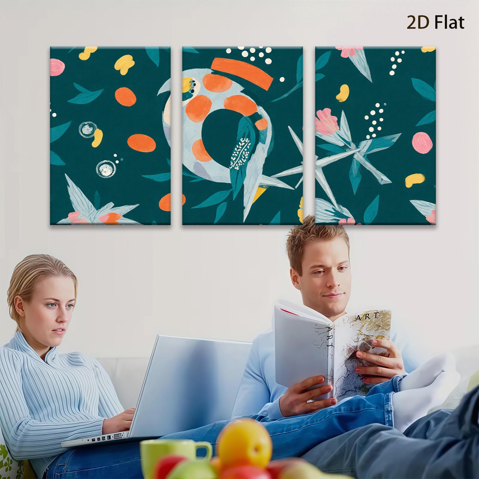 2D flat 1pc whimsical citrus botanical wall art for living room bedroom gallery wrapped canvas modern farmhouse decor cozy vibes