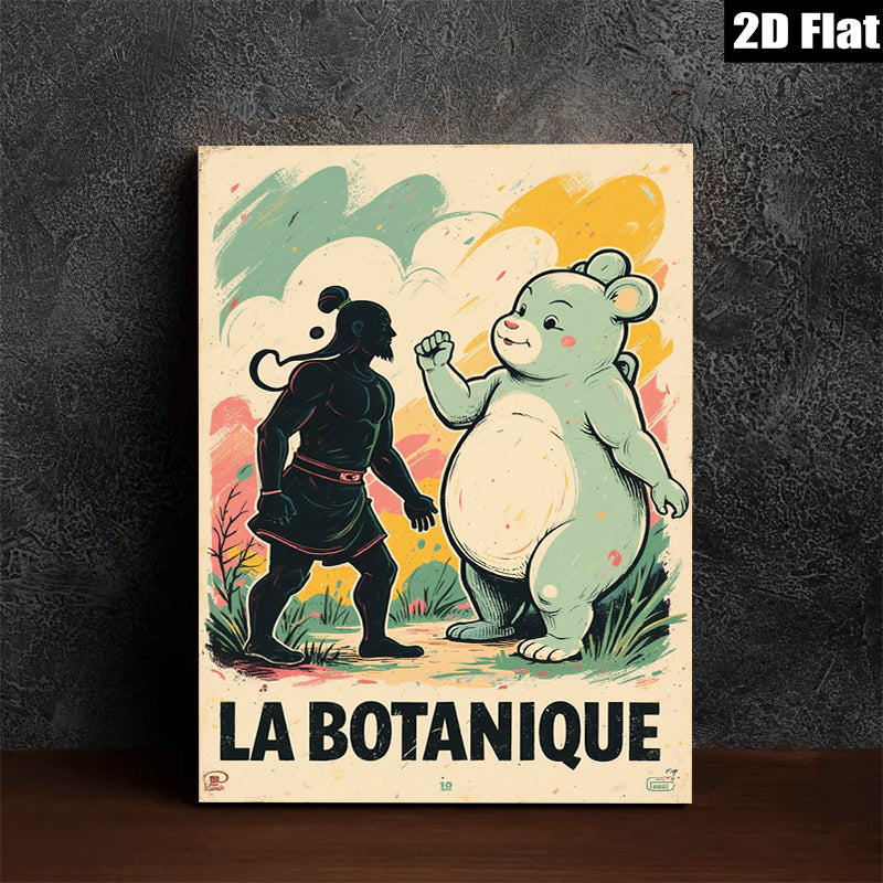 2D flat 1pc whimsical clash giant meets fluffy bear nursery playroom gallery wall art modern farmhouse decor statement piece