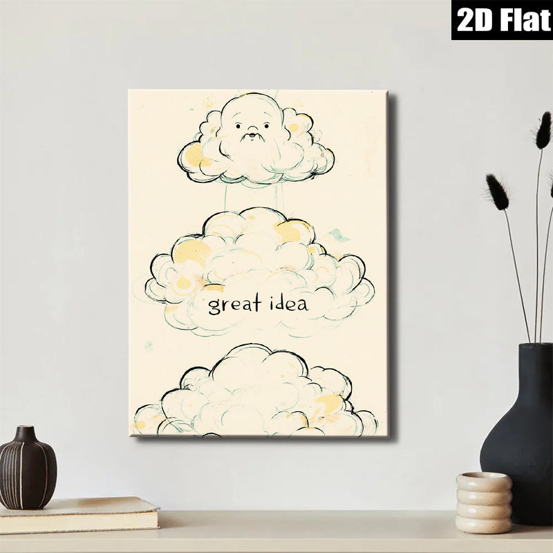 2D flat 1pc whimsical cloud face art print nursery bedroom decor gallery wrapped canvas modern farmhouse wall art cozy vibes trending now