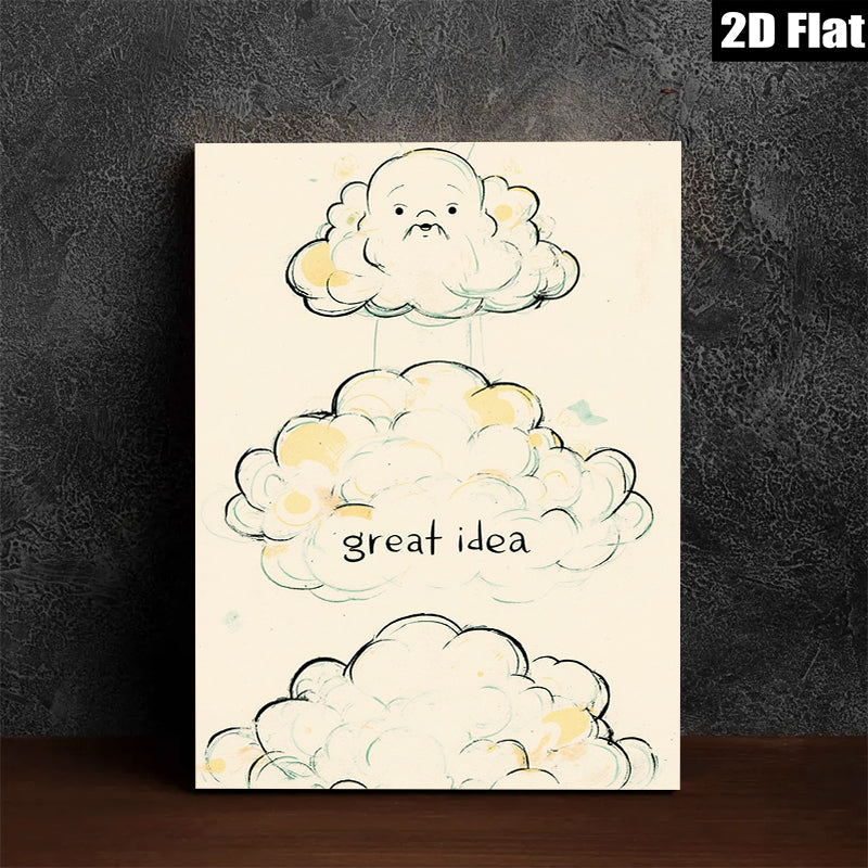 2D flat 1pc whimsical cloud face art print nursery bedroom decor gallery wrapped canvas modern farmhouse wall art cozy vibes trending now