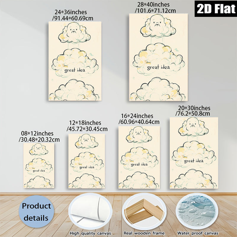 2D flat 1pc whimsical cloud face art print nursery bedroom decor gallery wrapped canvas modern farmhouse wall art cozy vibes trending now