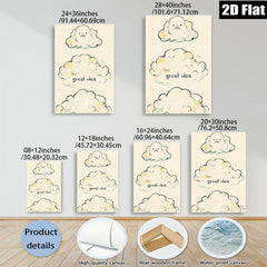 2D flat 1pc whimsical cloud face art print nursery bedroom decor gallery wrapped canvas modern farmhouse wall art cozy vibes trending now