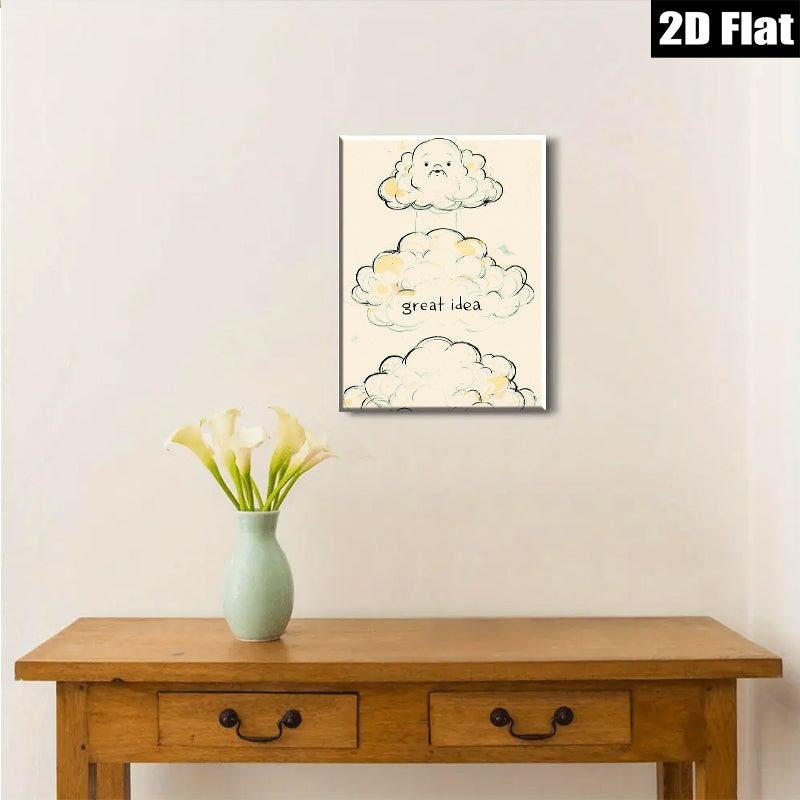 2D flat 1pc whimsical cloud face art print nursery bedroom decor gallery wrapped canvas modern farmhouse wall art cozy vibes trending now