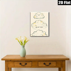 2D flat 1pc whimsical cloud face art print nursery bedroom decor gallery wrapped canvas modern farmhouse wall art cozy vibes trending now