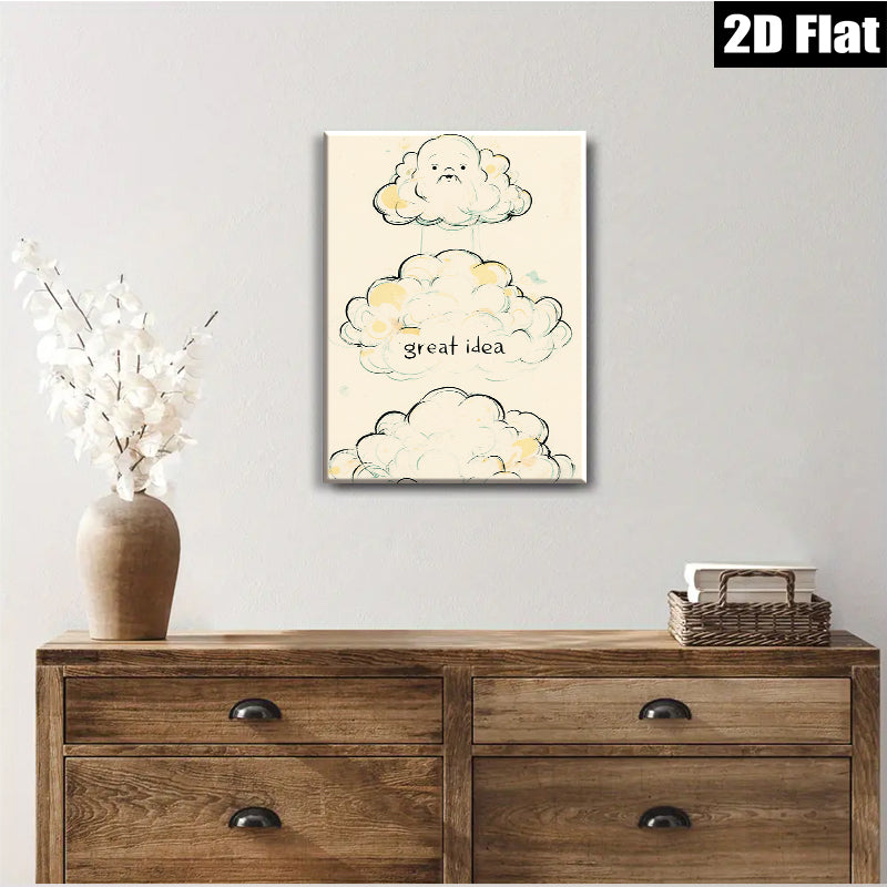 2D flat 1pc whimsical cloud face art print nursery bedroom decor gallery wrapped canvas modern farmhouse wall art cozy vibes trending now