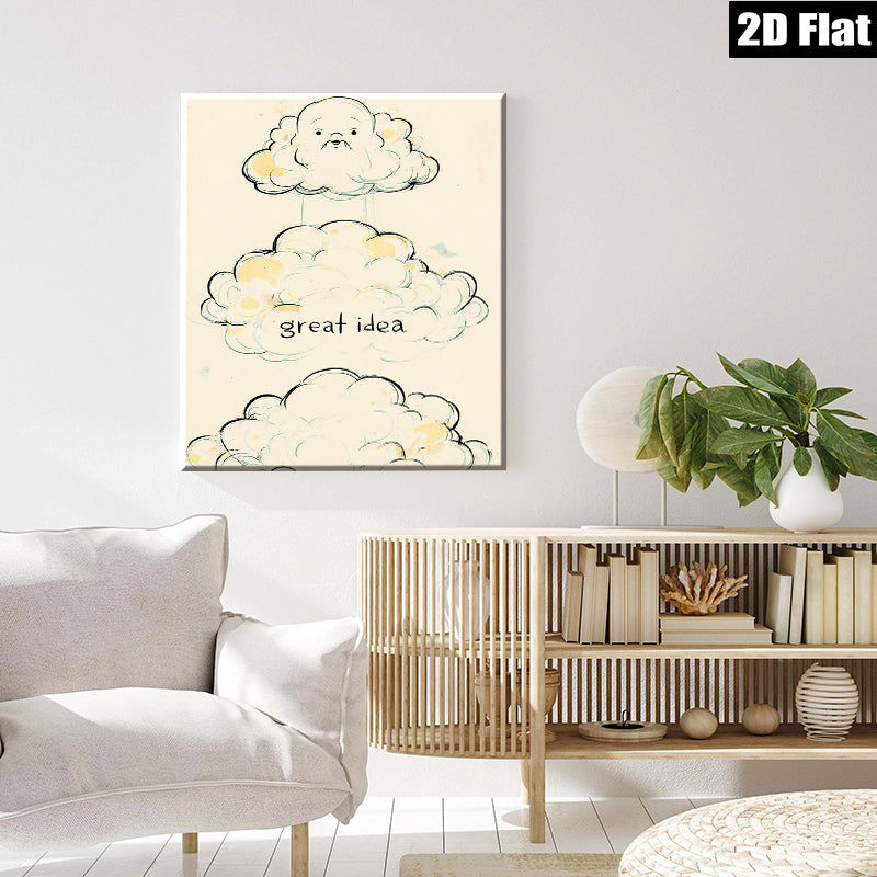 2D flat 1pc whimsical cloud face art print nursery bedroom decor gallery wrapped canvas modern farmhouse wall art cozy vibes trending now