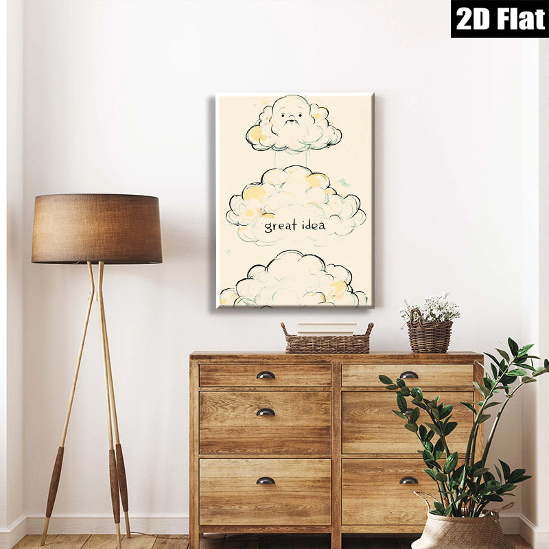 2D flat 1pc whimsical cloud face art print nursery bedroom decor gallery wrapped canvas modern farmhouse wall art cozy vibes trending now