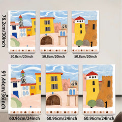 2D flat 1pc whimsical coastal townscape painting for kids room nursery decor farmhouse wall art modern minimalist gallery wrapped canvas print