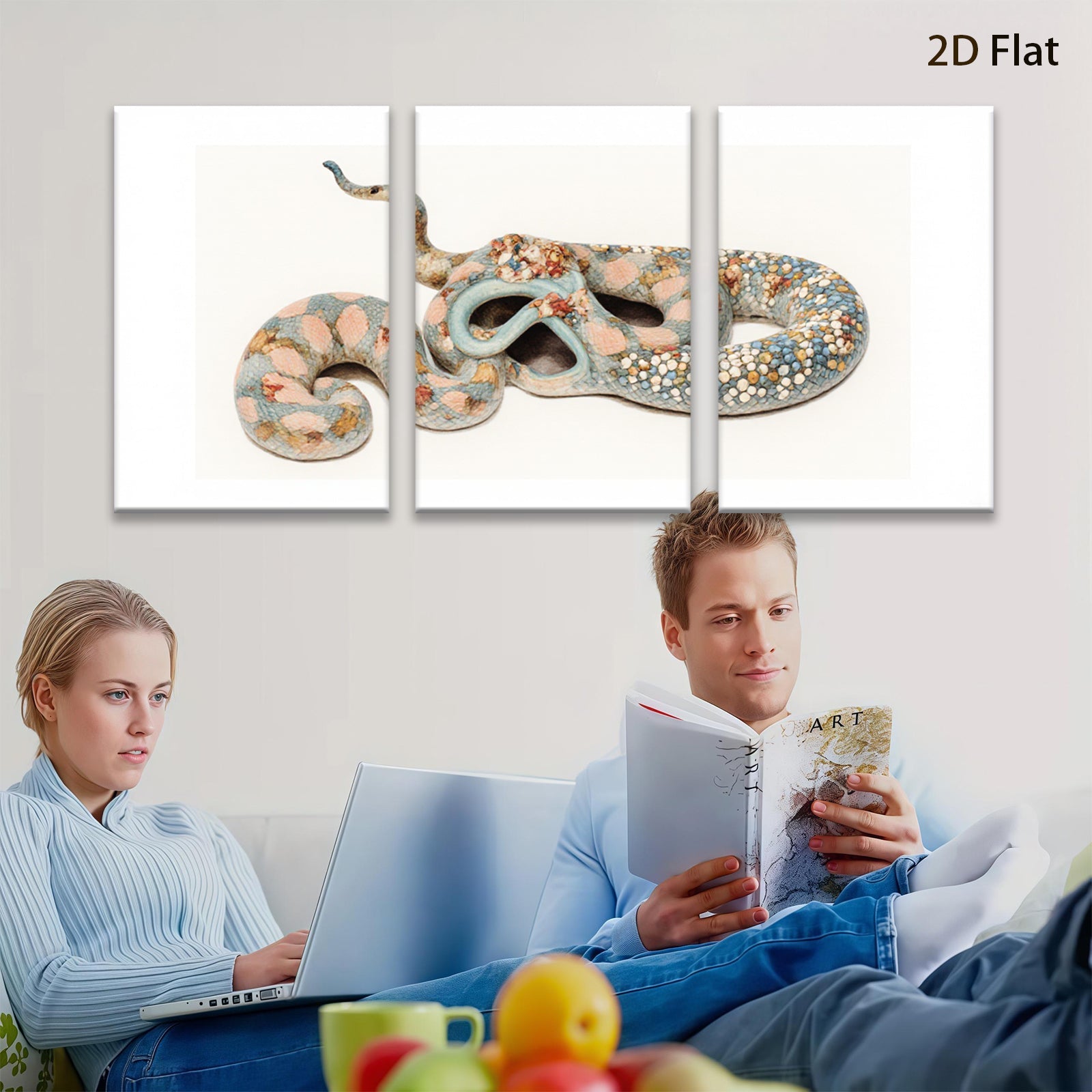 2D flat 1pc whimsical colorful snake painting abstract art wall decor farmhouse living room bedroom modern gallery wrapped canvas prints