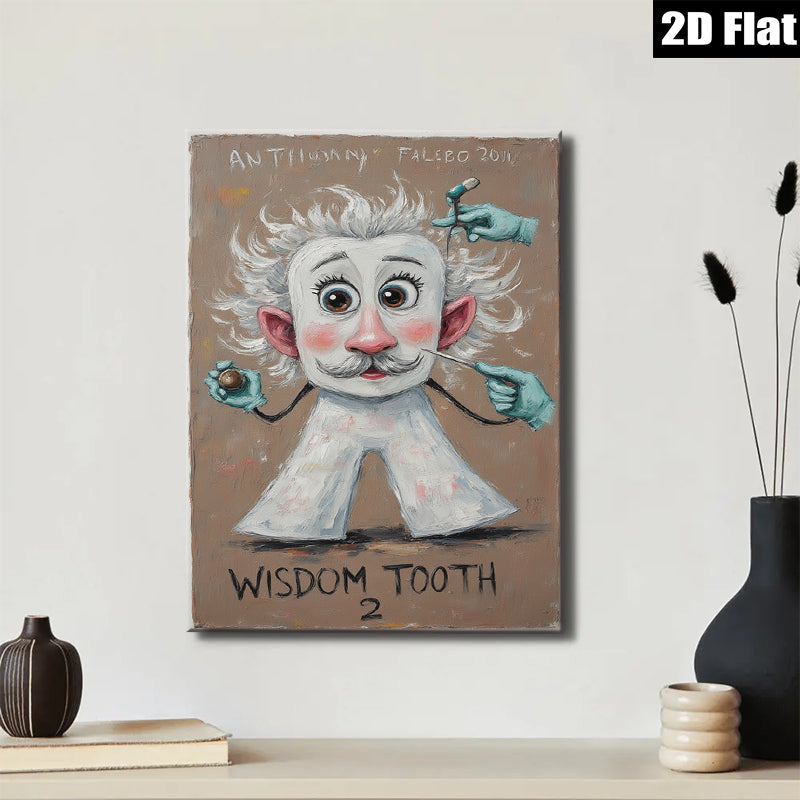 2D flat 1pc whimsical dentist pulls tooth colorful wall art home office decor modern farmhouse style gallery wrapped canvas prints