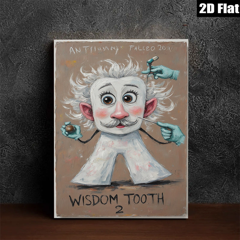 2D flat 1pc whimsical dentist pulls tooth colorful wall art home office decor modern farmhouse style gallery wrapped canvas prints