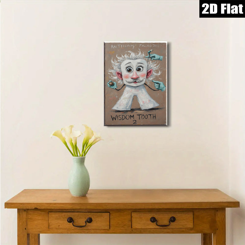 2D flat 1pc whimsical dentist pulls tooth colorful wall art home office decor modern farmhouse style gallery wrapped canvas prints