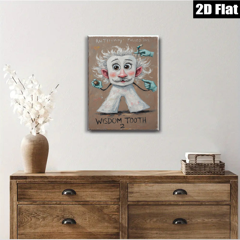 2D flat 1pc whimsical dentist pulls tooth colorful wall art home office decor modern farmhouse style gallery wrapped canvas prints