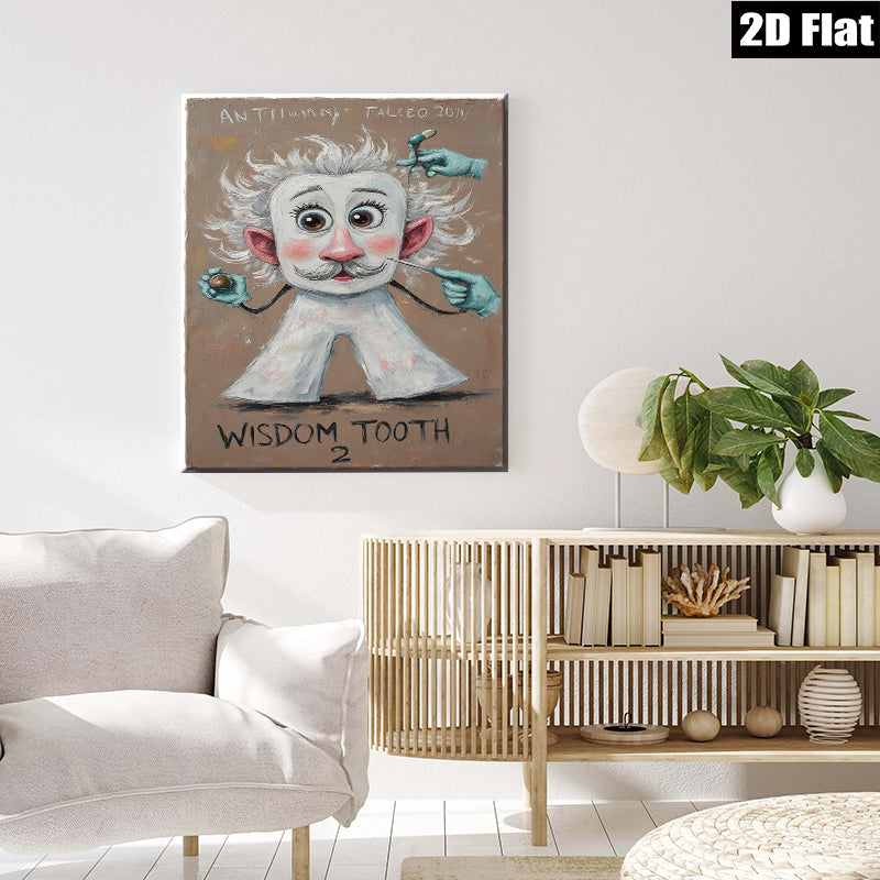 2D flat 1pc whimsical dentist pulls tooth colorful wall art home office decor modern farmhouse style gallery wrapped canvas prints