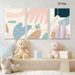 2D flat 1pc whimsical desert landscape botanical wall art prints for living room bedroom gallery wrapped canvas modern farmhouse decor minimalist aesthetic