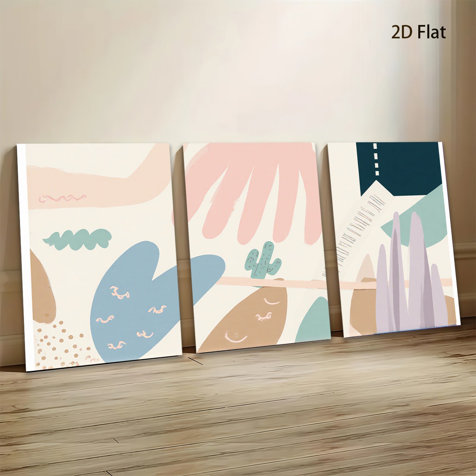 2D flat 1pc whimsical desert landscape botanical wall art prints for living room bedroom gallery wrapped canvas modern farmhouse decor minimalist aesthetic