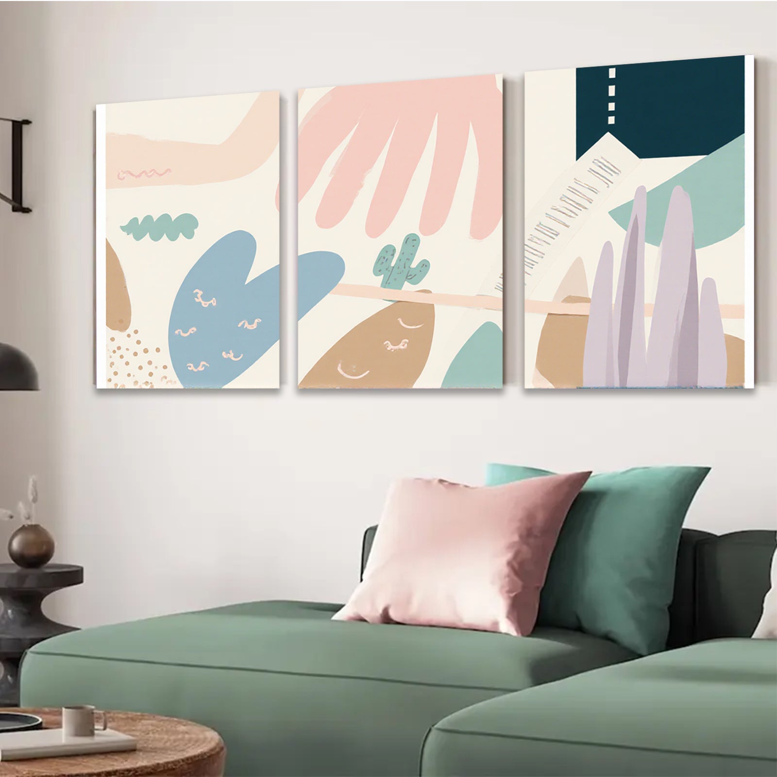 2D flat 1pc whimsical desert landscape botanical wall art prints for living room bedroom gallery wrapped canvas modern farmhouse decor minimalist aesthetic