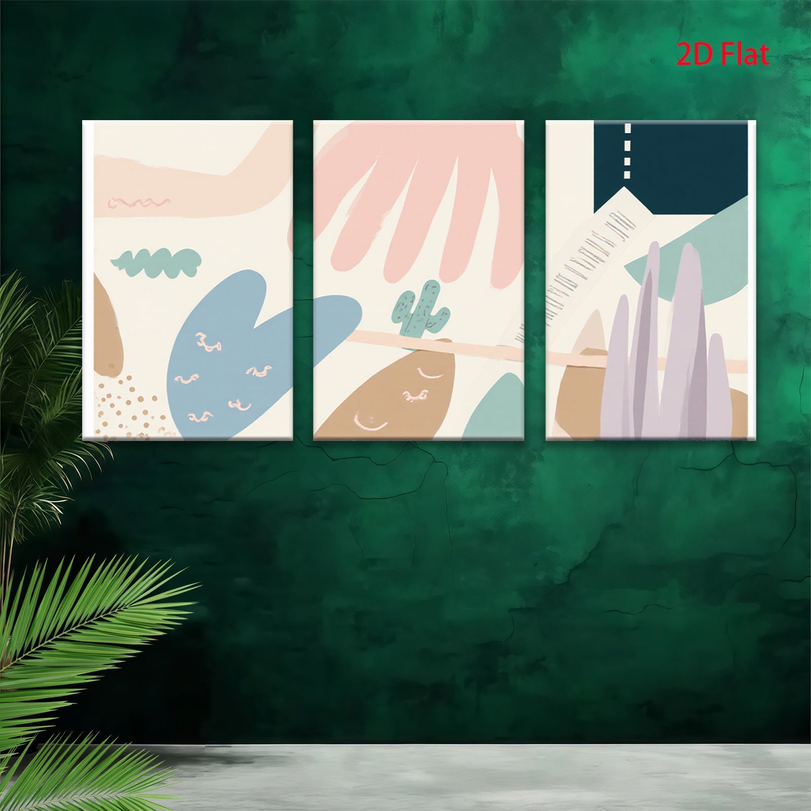 2D flat 1pc whimsical desert landscape botanical wall art prints for living room bedroom gallery wrapped canvas modern farmhouse decor minimalist aesthetic