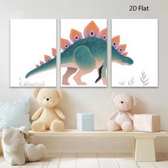 2D flat 1pc whimsical dinosaur wall art modern botanical print kids room nursery playroom decor gallery wrapped canvas farmhouse style