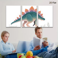 2D flat 1pc whimsical dinosaur wall art modern botanical print kids room nursery playroom decor gallery wrapped canvas farmhouse style