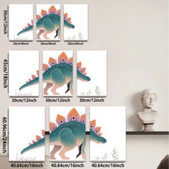2D flat 1pc whimsical dinosaur wall art modern botanical print kids room nursery playroom decor gallery wrapped canvas farmhouse style