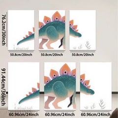 2D flat 1pc whimsical dinosaur wall art modern botanical print kids room nursery playroom decor gallery wrapped canvas farmhouse style