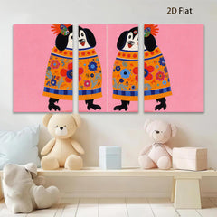 2D flat 1pc whimsical dog portrait vibrant floral dress farmhouse wall art kids room decor gallery wrapped canvas print modern aesthetic