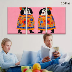 2D flat 1pc whimsical dog portrait vibrant floral dress farmhouse wall art kids room decor gallery wrapped canvas print modern aesthetic
