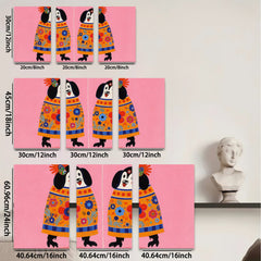2D flat 1pc whimsical dog portrait vibrant floral dress farmhouse wall art kids room decor gallery wrapped canvas print modern aesthetic