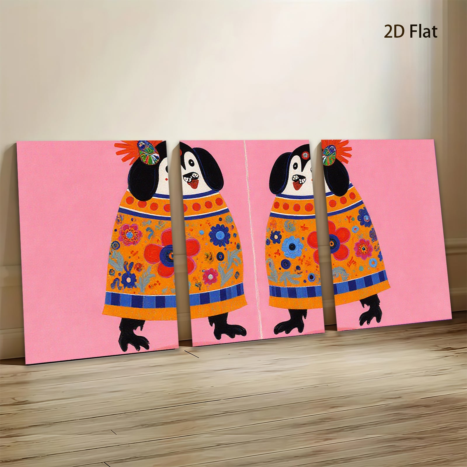 2D flat 1pc whimsical dog portrait vibrant floral dress farmhouse wall art kids room decor gallery wrapped canvas print modern aesthetic