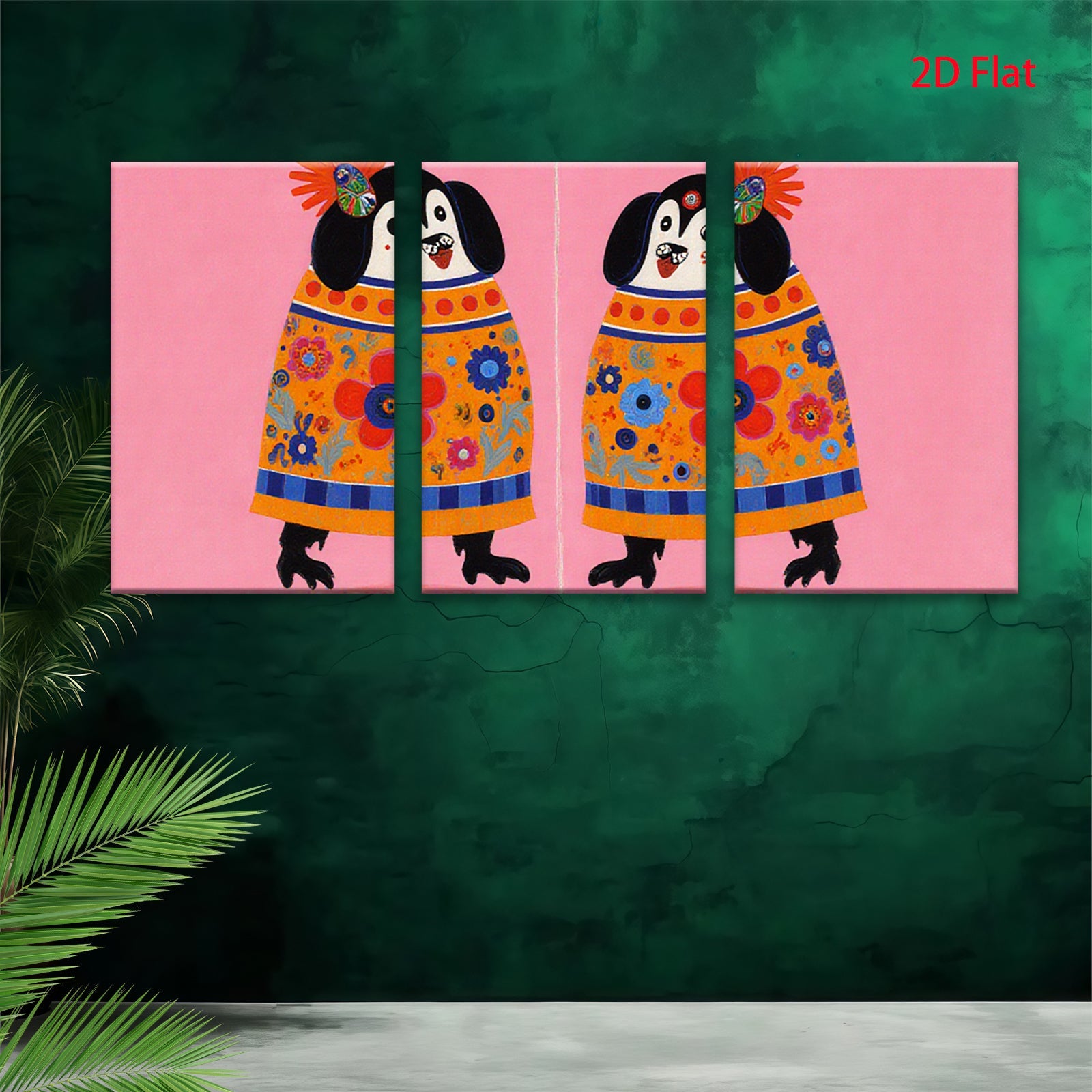 2D flat 1pc whimsical dog portrait vibrant floral dress farmhouse wall art kids room decor gallery wrapped canvas print modern aesthetic