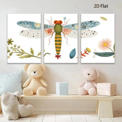 2D flat 1pc whimsical dragonfly botanical wall art prints farmhouse kitchen living room decor gallery wrapped canvas modern aesthetic